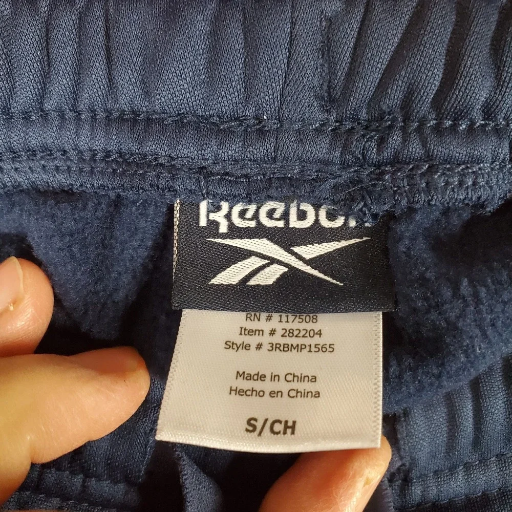 Reebok Cargo Jogger Pants Mens Small Blue Relaxed Fit Fleece Lined Drawstring